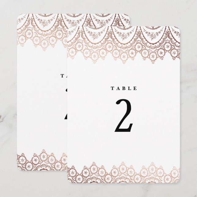 Invitación Número de tabla del Boda de encaje delgado de oro  (Anverso / Reverso)
