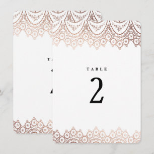 Invitación Número de tabla del Boda de encaje delgado de oro