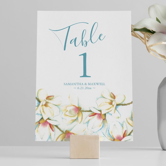 Invitación Número de tabla del Boda de flores de magnolia (Subido por el creador)