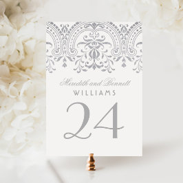 Invitación Número de tabla del Boda de glamour de color blanc