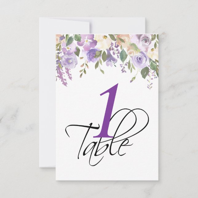 Invitación Número de tabla del Boda de lavadora floral acuare (Anverso)