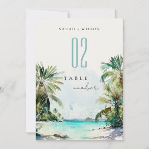 Invitación Número de tabla del Boda de palmeras de arena trop