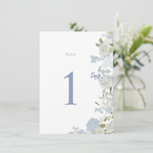 Invitación Número de tabla del Boda floral azul suave