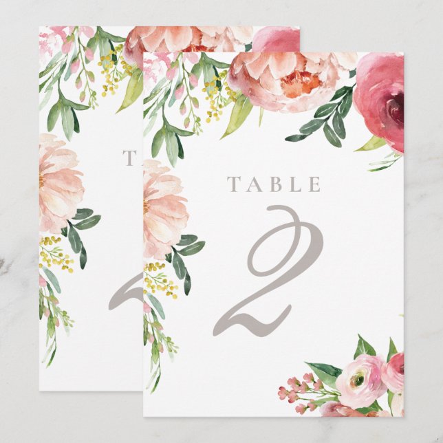Invitación Número de tabla del Boda floral de peones rosados  (Anverso / Reverso)