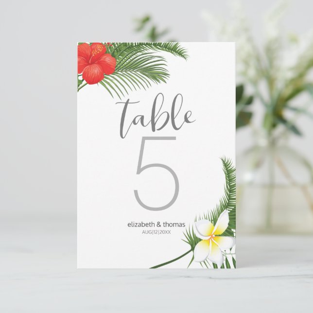 Invitación Número de tabla del Boda floral tropical ID475 (Anverso de pie)