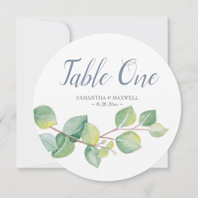 Invitación Número de tabla Eucalyptus de color de agua (Reverso)