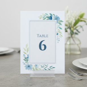 Invitación Número de tabla floral azul