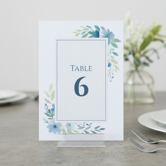 Invitación Número de tabla floral azul (Blue Floral Table Number.)