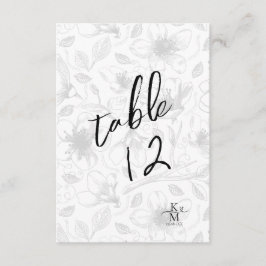 Invitación Número de tabla floral de caligrafía de amor B&W I