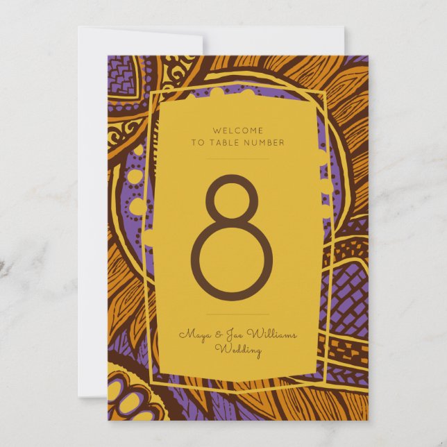Invitación Número de tabla floral de oro púrpura de Ankara af (Anverso)