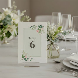 Invitación Número de tabla floral verde suave y rosa