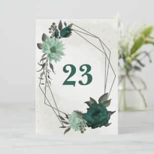 Invitación número de tabla geométrica de flores verdes esmera