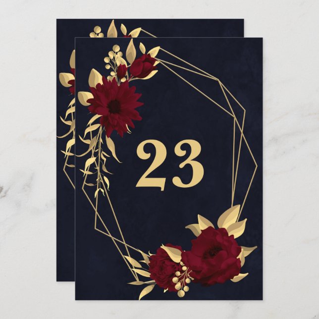 Invitación número de tabla geométrica de la marina de moda bu (Anverso / Reverso)