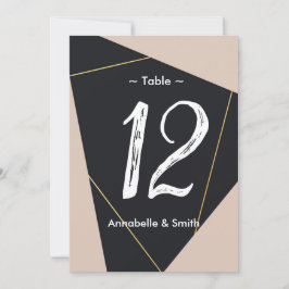 Invitación Número de tabla geométrica rosa en negro y oro