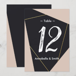Invitación Número de tabla geométrica rosa en negro y oro