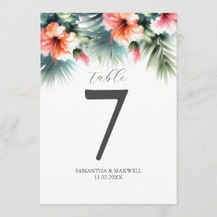 Invitación Número de tabla impreso Color de agua Hibiscus