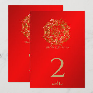 Invitación Número de tabla india de flores rojas y doradas