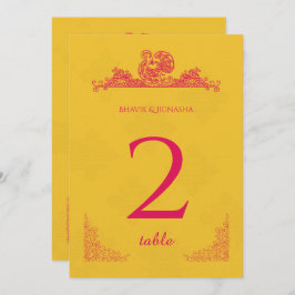 Invitación Número de tabla indio azafrán y pavo real rosado