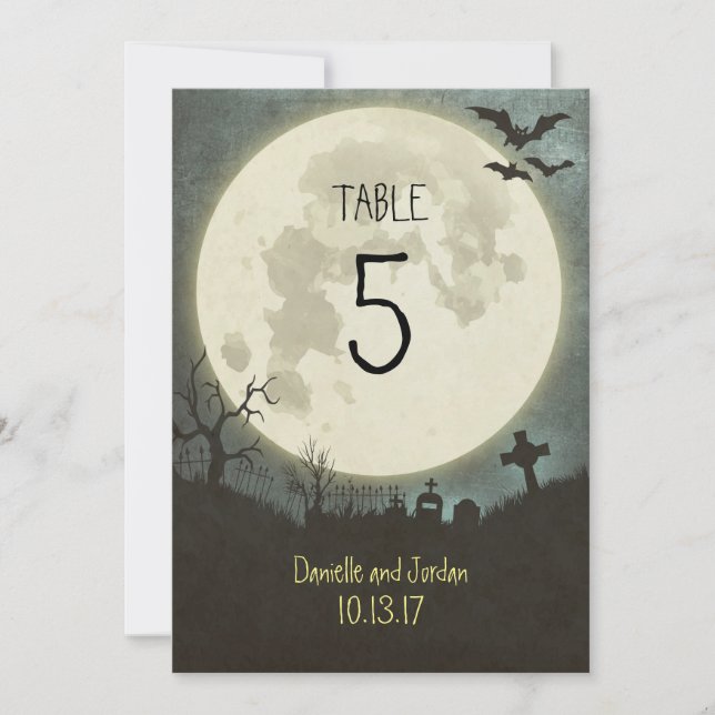 Invitación Número de tabla para un boda de Halloween (Anverso)