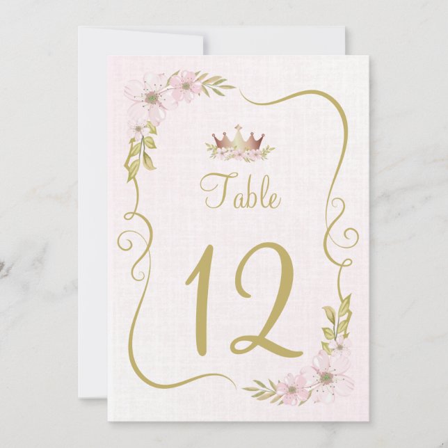 Invitación Número de tabla princesa rosa (Anverso)