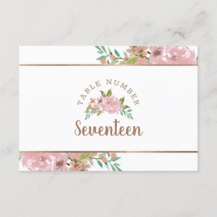 Invitación Número de tabla rosada con polvo de color Rosa