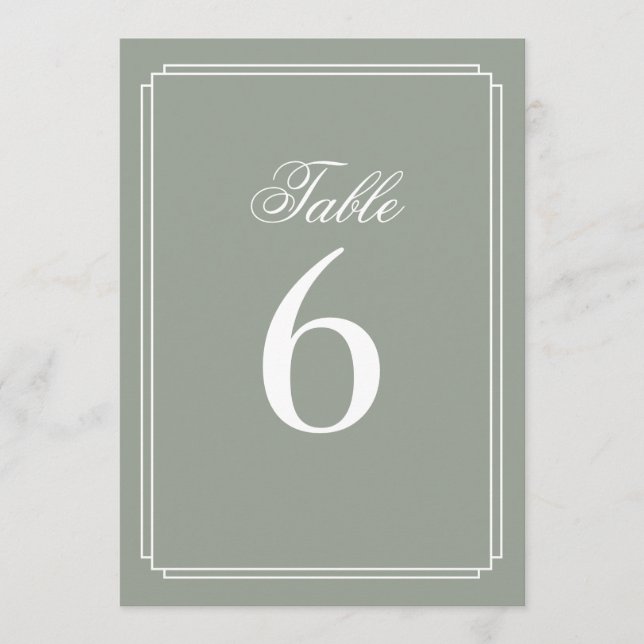 Invitación Número de tabla verde de sabio Art Deco (Anverso)