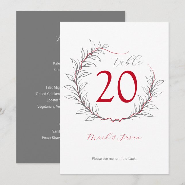 Invitación Número de tabla y menú Boda moderno (gris) (Anverso / Reverso)