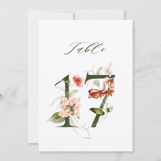 Invitación Número floral botánico 5x7 Número 17, Número de me (Anverso)