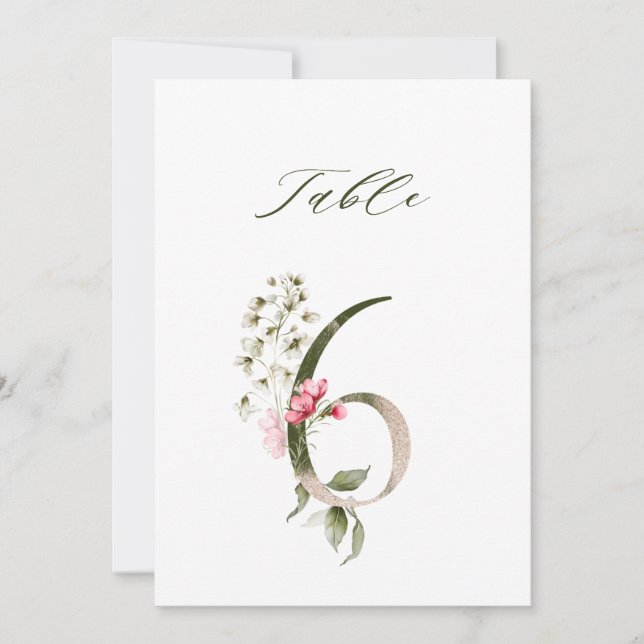 Invitación Número floral botánico 5x7 Número 6, Número de mes (Anverso)