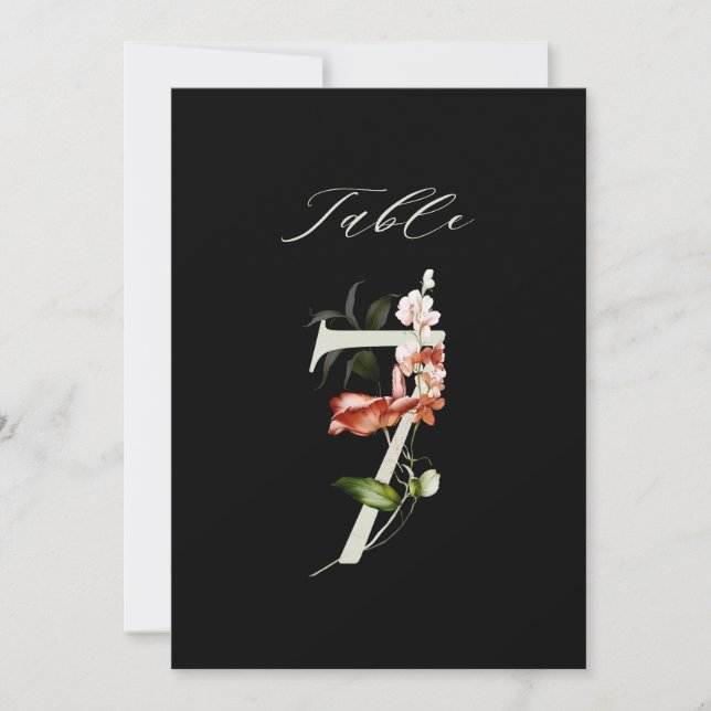 Invitación Número floral botánico 5x7 número 7, número de mes (Anverso)