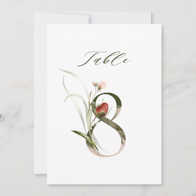 Invitación Número floral botánico 5x7 número 8, número de mes (Anverso)