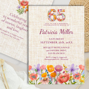 Invitación Número floral cumpleaños 65 - Flor silvestre 