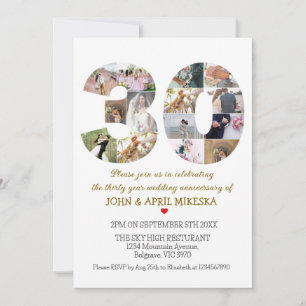 Invitación Número Treinta Aniversario del Boda de Fotografía 