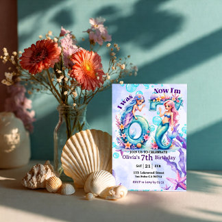 Invitación Números de cumpleaños de sirena 67 niños