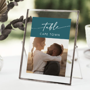 Invitación Números de la tabla de fotos azul Verde azulada de