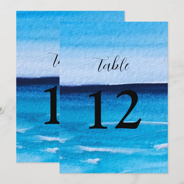 Invitación Números de tabla azul de destino de Ocean Waves Be (Anverso / Reverso)