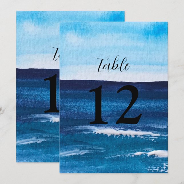 Invitación Números de tabla azul de destino de Ocean Waves Be (Anverso / Reverso)