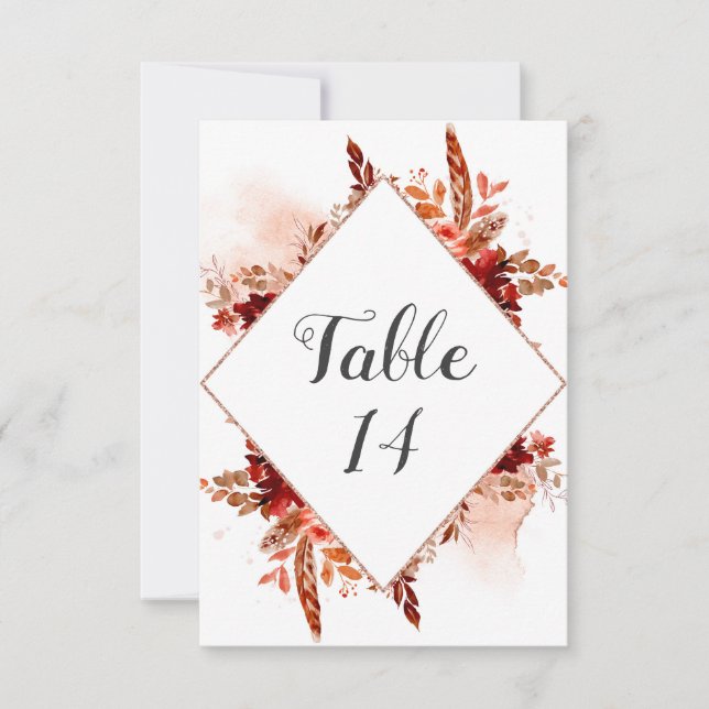Invitación Números de tabla Boda con marco floral de belleza  (Anverso)