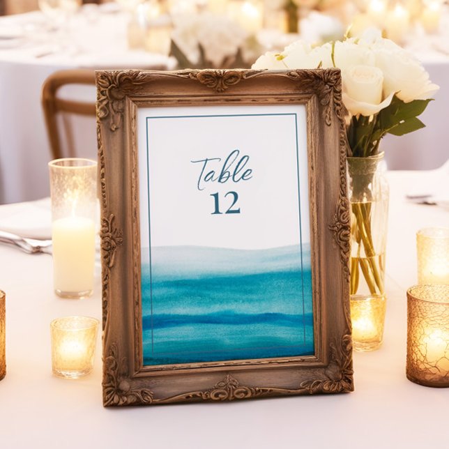 Invitación Números de tabla Boda de acuarela oceánica moderna (Subido por el creador)
