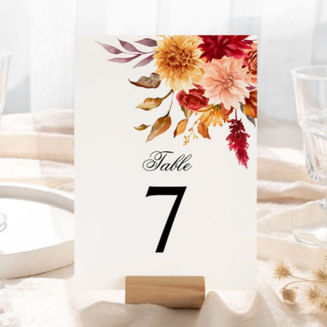 Invitación Números de tabla Boda de las flores de otoño (Subido por el creador)