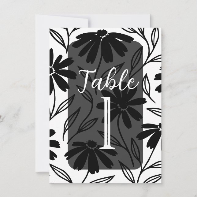 Invitación Números de tabla Boho de Black Ink Daisies (Anverso)