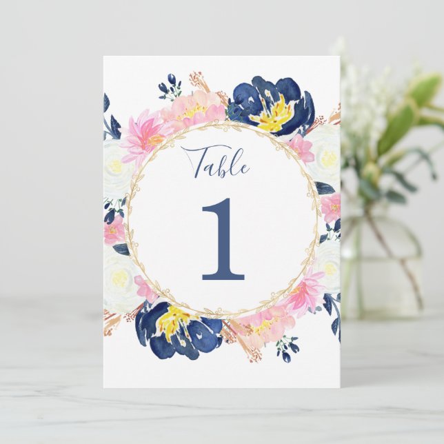 Invitación Números de tabla de 5"x7" amarillos amarillos rosa (Anverso de pie)