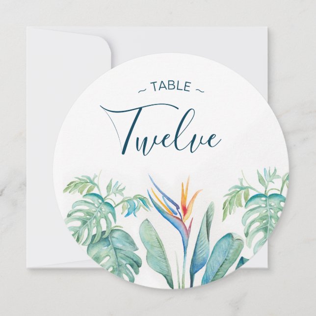 Invitación Números de tabla de acuarela tropical (Anverso)