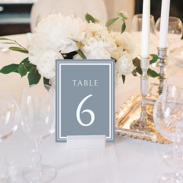 Invitación números de tabla de boda azul polvoriento minimali (Subido por el creador)