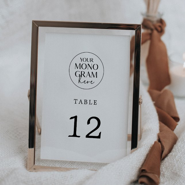 Invitación Números de tabla de Boda blanco negro de monograma (MEGHAN Monogram Black White Wedding Table Numbers)