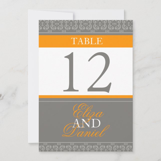 Invitación Números de tabla de boda con bandas de gris y nara (Anverso)