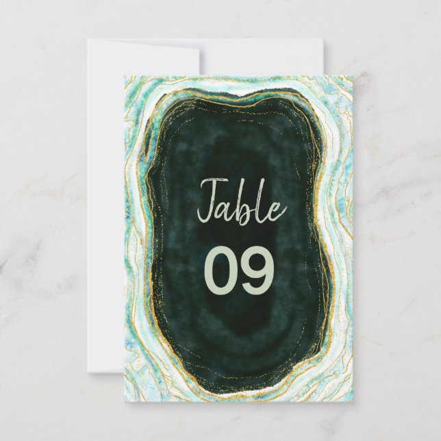 Invitación Números de tabla de Boda de Ageo Verde y Oro verde (Anverso)