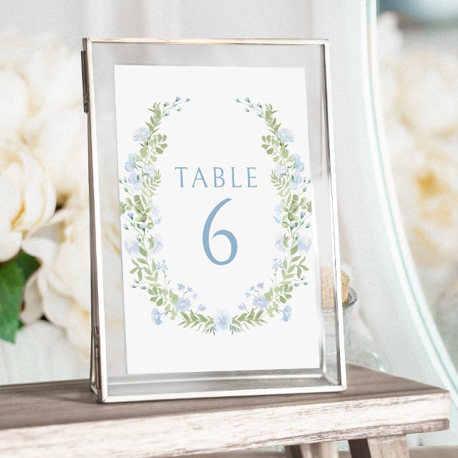 Invitación Números de tabla de boda de flores azul pastel rom (Subido por el creador)