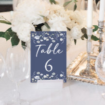 Números de tabla de boda de flores silvestres azul