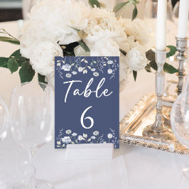 Invitación Números de tabla de boda de flores silvestres azul